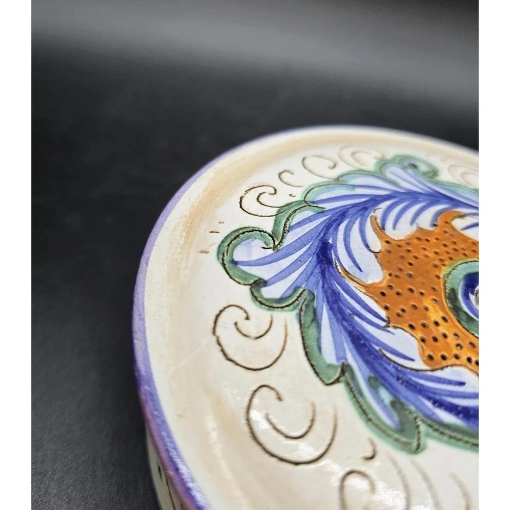 Vintage Giglioni Deruta Italian Pottery Lidded Trinket Box Round Hand Painted